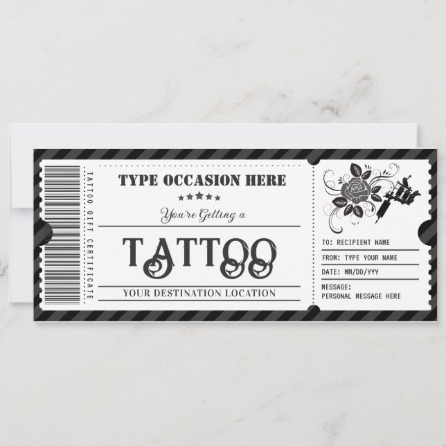 Invitación Certificado de Regalo Personalizable para Tatuaje  (Anverso)