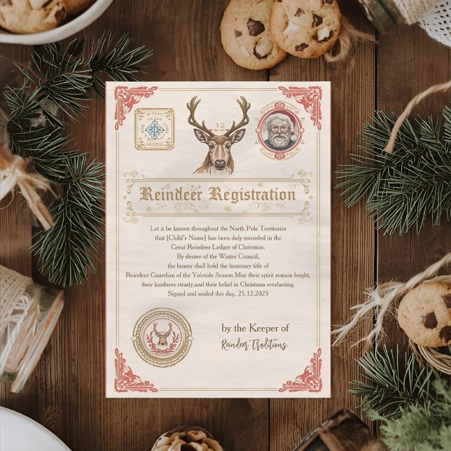 Invitación Certificado de Registro de Reno Antiguo | Polo Nor (Subido por el creador)