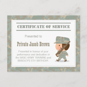 Invitación Certificado de servicio al ejército Gracias Cumple