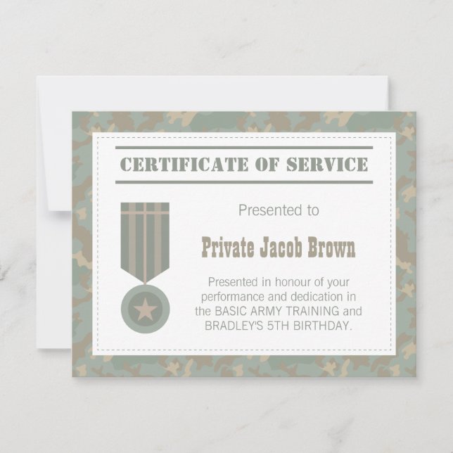 Invitación Certificado de Servicio del Ejército Agradecimient (Anverso)
