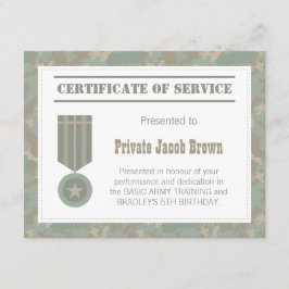 Invitación Certificado de Servicio del Ejército Agradecimient