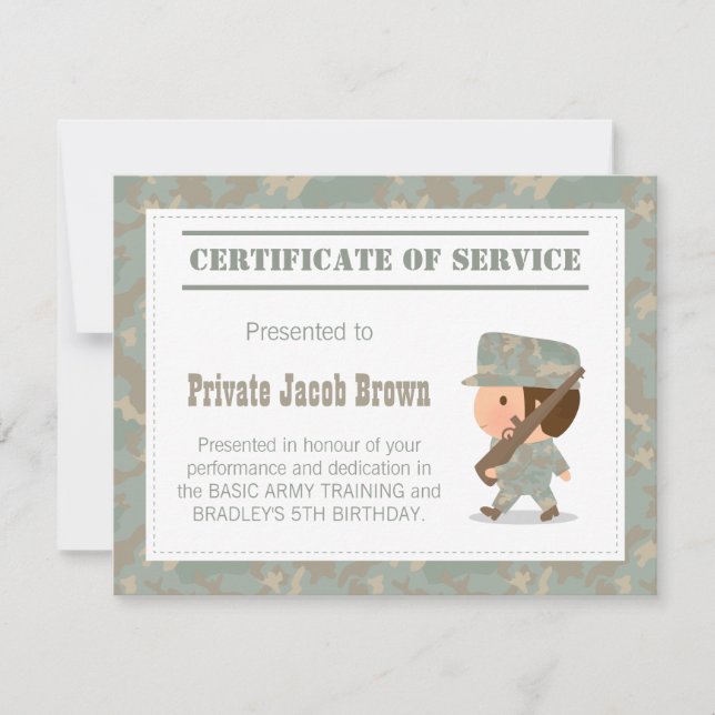 Invitación Certificado de Servicio del Ejército Gracias Cumpl (Anverso)