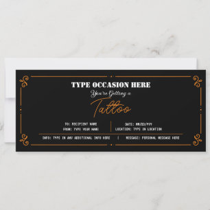 Invitación Certificado de Vale de Regalo de Tatuaje Personali
