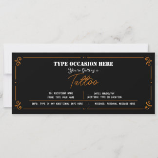 Invitación Certificado de Vale de Regalo de Tatuaje Personali