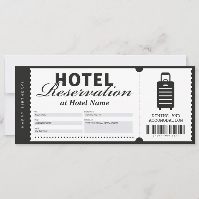 Invitación Certificado de vale de reserva de estadía en hotel (Anverso)