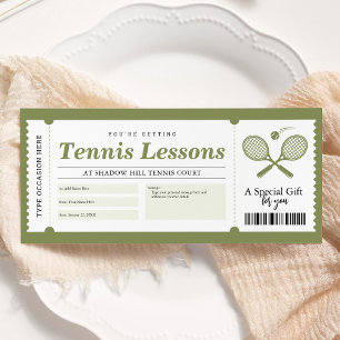 Invitación Certificado de Vale Regalo de Lección de Tenis