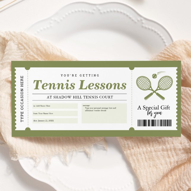 Invitación Certificado de Vale Regalo de Lección de Tenis (Subido por el creador)