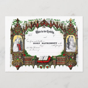 Invitación certificado del boda a partir de 1877