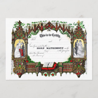 Invitación certificado del boda a partir de 1877