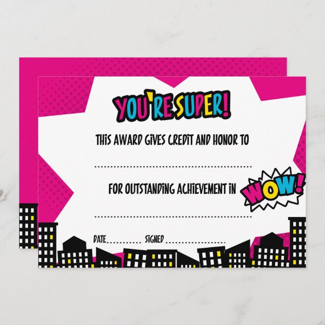 Invitación Certificado del super héroe, diploma (Anverso / Reverso)