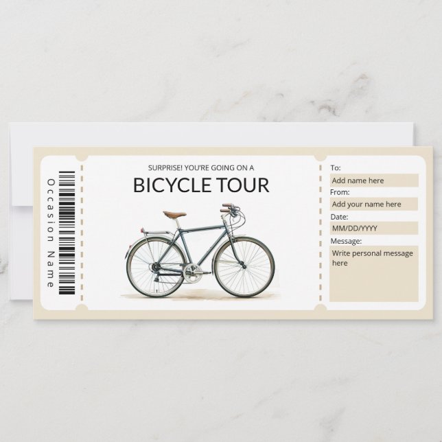 Invitación Certificado editable de regalo para bicicleta (Anverso)