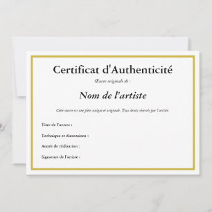 Invitación Certificado francés de autenticidad para el arte