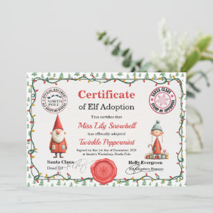 Invitación Certificado Oficial de Adopción de Duende del Polo
