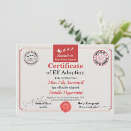Invitación Certificado Oficial de Adopción de Duende del Polo