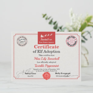 Invitación Certificado Oficial de Adopción de Duende del Polo