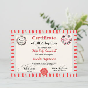 Invitación Certificado Oficial de Adopción de Duende del Polo