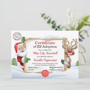 Invitación Certificado Oficial de Adopción de Duende del Polo