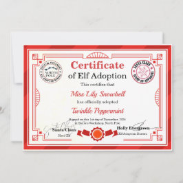 Invitación Certificado Oficial de Adopción de Duende del Polo