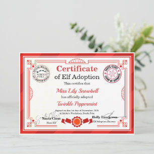Invitación Certificado Oficial de Adopción de Duende del Polo