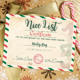 Invitación Certificado oficial de la lista buena de Santa Cla
