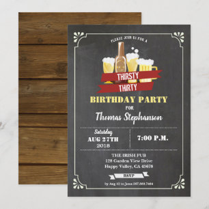 Invitación Cerveza 30 cumpleaños Treinta 30 pizarra de barra 