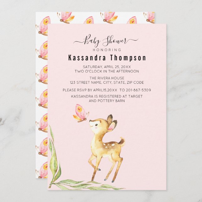 Invitación Cerveza Adorable Con Baby Shower De Mariposa (Anverso / Reverso)