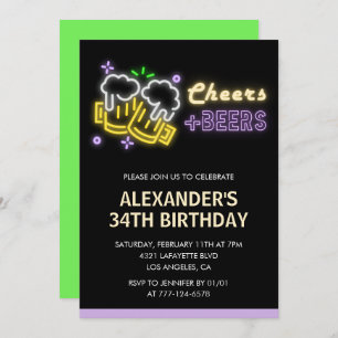 Invitación Cerveza Adulta Verde Negra cumpleaños 34