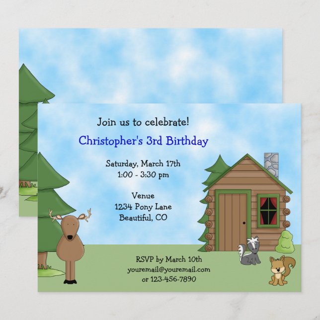 Invitación Cerveza, animales de Woodland y cumpleaños de caba (Anverso / Reverso)