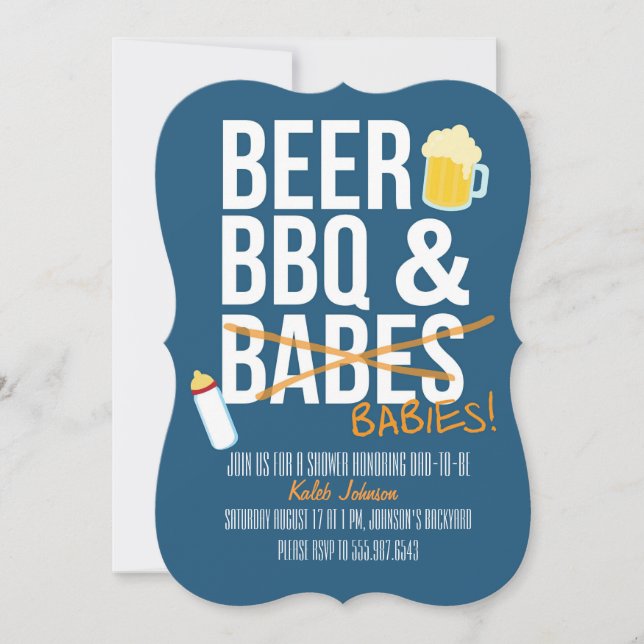 Invitación Cerveza, barbacoa y nenas invitan a Baby Shower a  (Anverso)