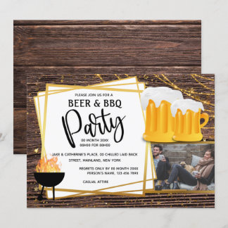 Invitación Cerveza bbq luces fiesta foto amigos DIY