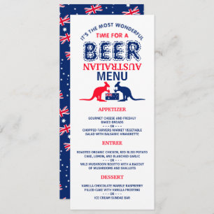 Invitación Cerveza canguro, bandera australiana, menú Navidad
