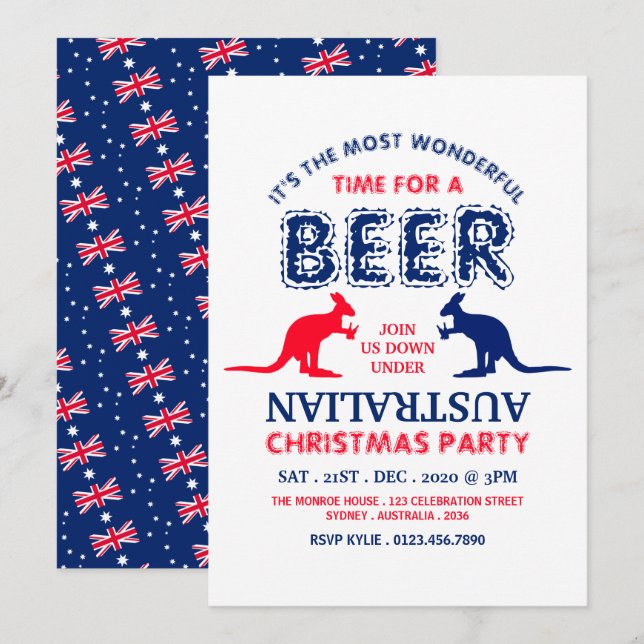 Invitación Cerveza canguro, Fiesta de Navidades de la bandera (Anverso / Reverso)