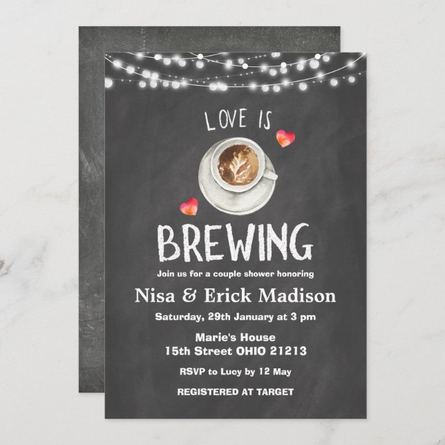 Invitación Cerveza Chalkboard Ducha de novias El amor se está (Anverso / Reverso)