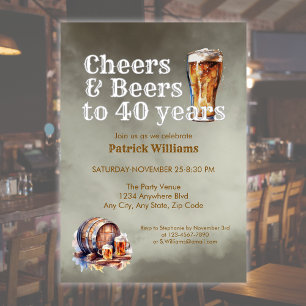 Invitación Cerveza Cheers 40 Años Cumpleaños Hombre Negro Hum