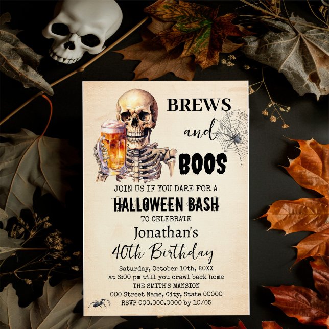 Invitación Cerveza de cráneo de Halloween Brews & Boos Adulto (Subido por el creador)