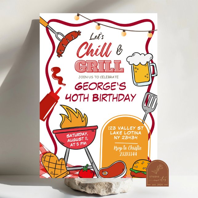 Invitación Cerveza de cumpleaños para adultos Chill and Grill (Subido por el creador)