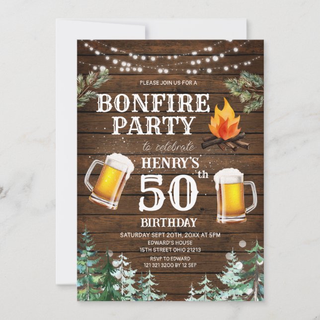 Invitación Cerveza de leña de madera rústica Adulto Cumpleaño (Anverso)