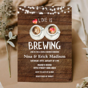 Invitación Cerveza de Madera Rústica Ducha de novias El amor 