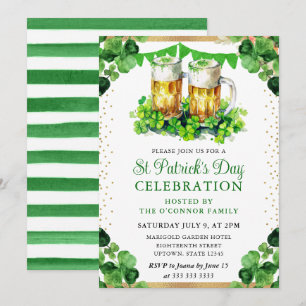 Invitación Cerveza en pintas de acuarela día de San Patricio