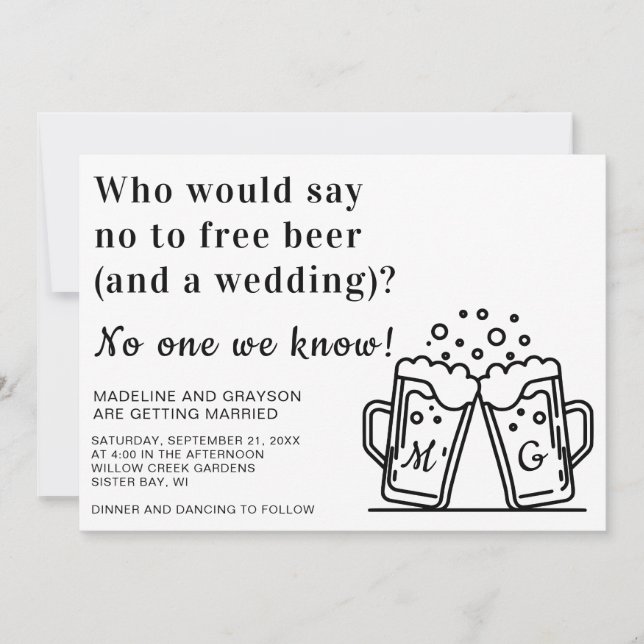 Invitación Cerveza gratis y un Boda (Anverso)