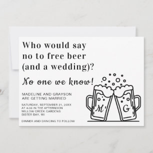 Invitación Cerveza gratis y un Boda