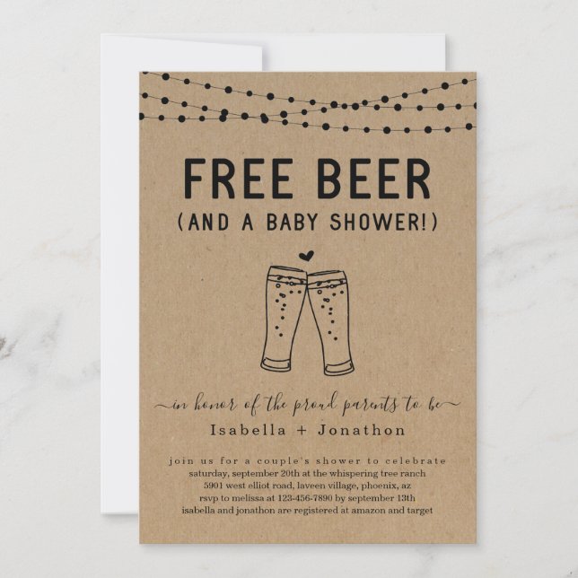 Invitación Cerveza libre y una pareja de Baby Shower neutral  (Anverso)