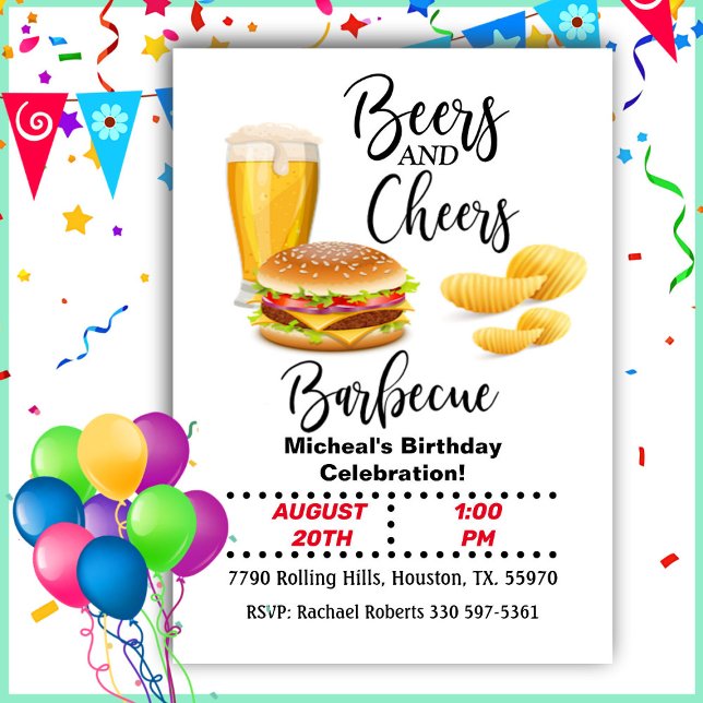 Invitación Cerveza Moderna Y Saludos Barbacoa Cumpleaños (Subido por el creador)