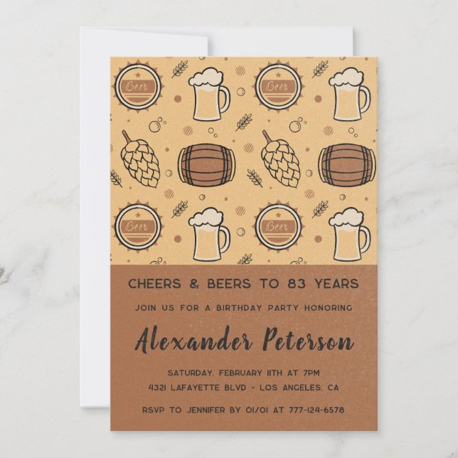Invitación Cerveza para hombres rústicos cumpleaños 83 (Anverso)