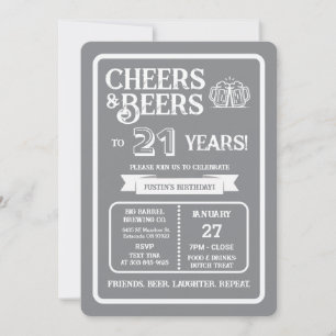 Invitación Cerveza Pub Cumpleaños Cheers y Cervezas por 21 Añ