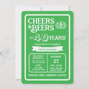 Invitación Cerveza Pub Cumpleaños Cheers y Cervezas por 40 Añ
