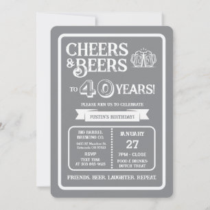 Invitación Cerveza Pub Cumpleaños Cheers y Cervezas por 40 Añ