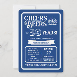 Invitación Cerveza Pub Cumpleaños Salud y Cervezas por 50 Año