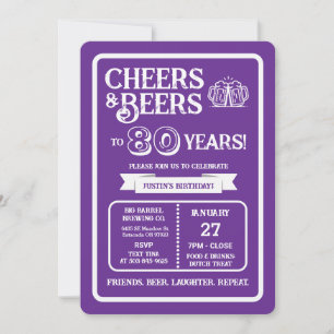 Invitación Cerveza Pub Cumpleaños Salud y Cervezas por 80 Año