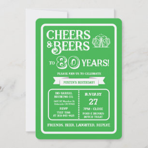 Invitación Cerveza Pub Cumpleaños Salud y Cervezas por 80 Año